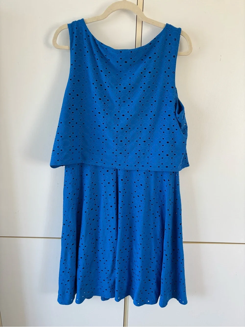 London Times Blue Eyelet Fit Flare Dress Size 14 Wedding Guest Date Night Office - Picture 7 of 12